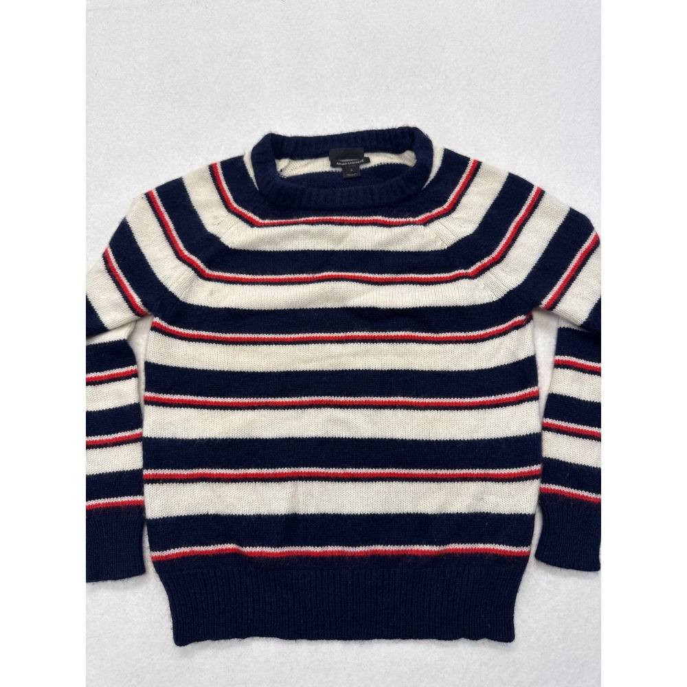 J. Crew Collection Italian Cashmere Striped Sweater Navy Red Cream Small 03775